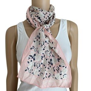 Ginnie Johansen Baby Pastel Pink Navy Blue White Floral Oblong Scarf Vintage 80s